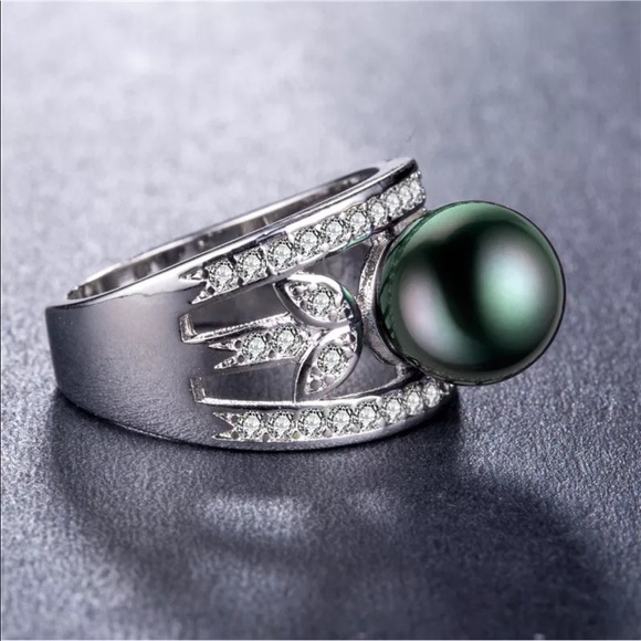 Black Tahitian Pearl 925 Silver Filigree Ring - Picture 4 of 8